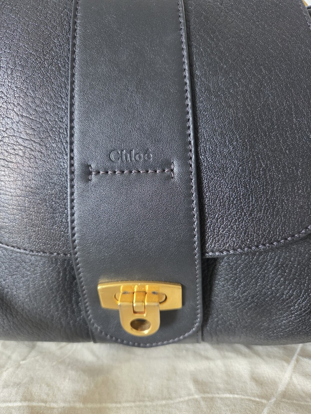 Chloe Black Lexa Crossbody Bag Leather Small Aged Gold Hardware - Picture 3 of 16